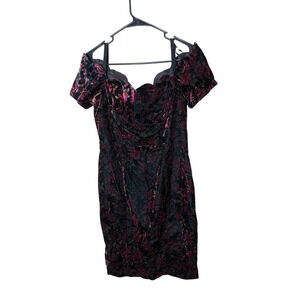 Steppin' Out Vintage Velvet Dress Floral Party Cocktail Black Pink Size 7